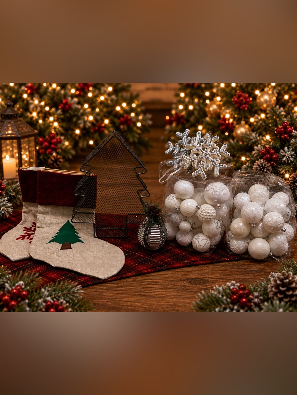 Home Holiday White Christmas Ornament Set with Silver Accents